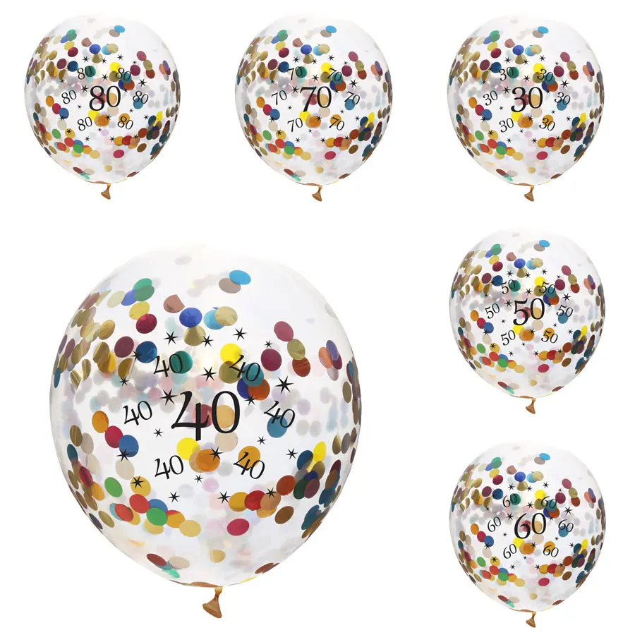 

5Pcs/Lot 12inch Transparent Clear Balloons Colorful Confetti Balloons Number Latex Balloons For 30 Birthday Party Wedding Decor