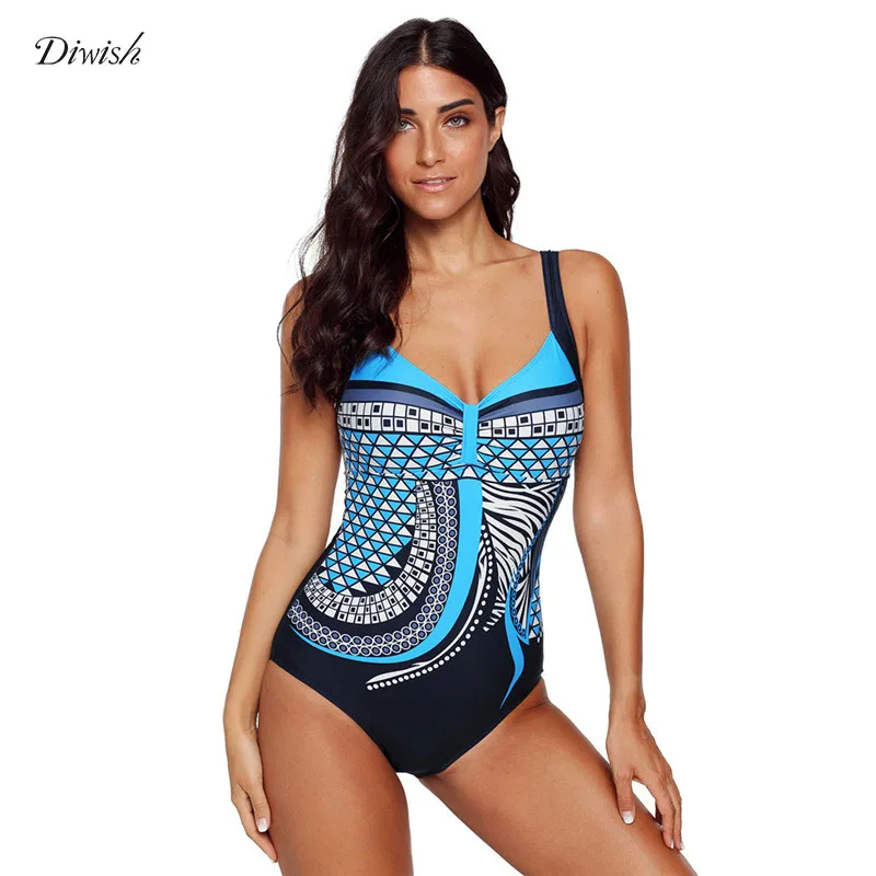 

Diwish Women One Piece Swimsuit 2019 Vintage Print Monokini Swimsuit V-Neck Backless Sexy Bathing Suit Swimming Suit for Women