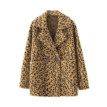 

Women Woolen Coats Winter Trench Coat Fashion Cocoon Wool Short Coat Tops Women's Wool Woat Elegant Leopard Double Breasted Coat