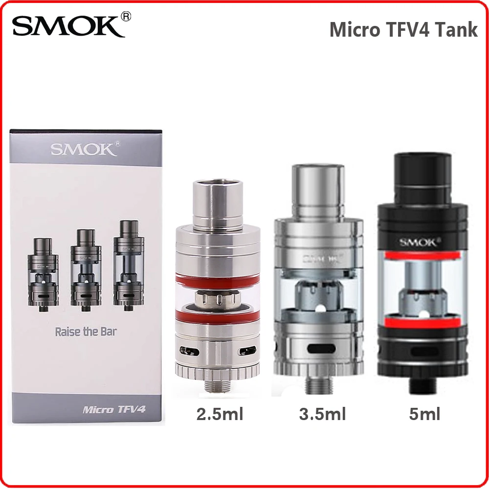

Original SMOK Micro TFV4 Vaporizer Atomizer 2.5ml/3.5ml/5ml E Cigarette Vape Tank for Micro R80 Box Mod Electronic Cigarette
