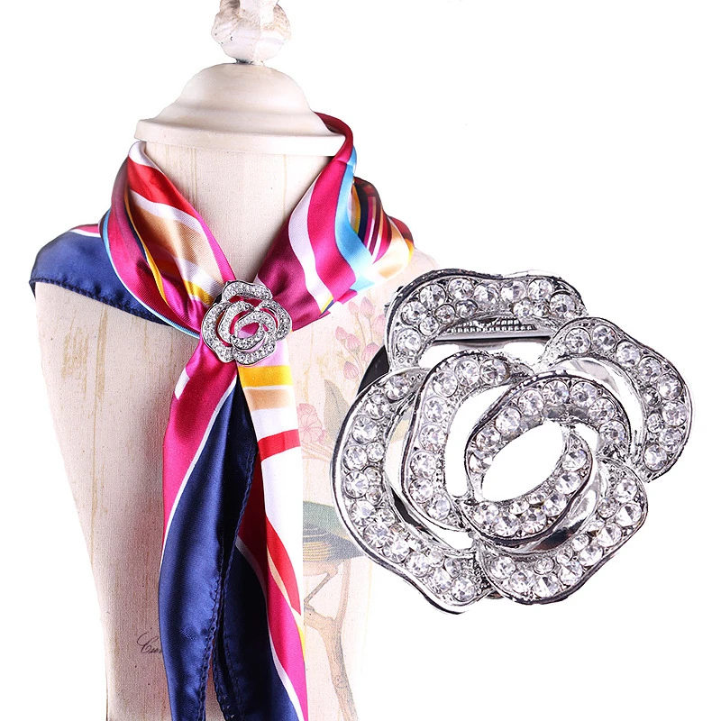 

Zinc Alloy Rhinestone Rose Flower Hijab Pin Dual Purpose Brooches Scarf Clip Scarf Jewelry