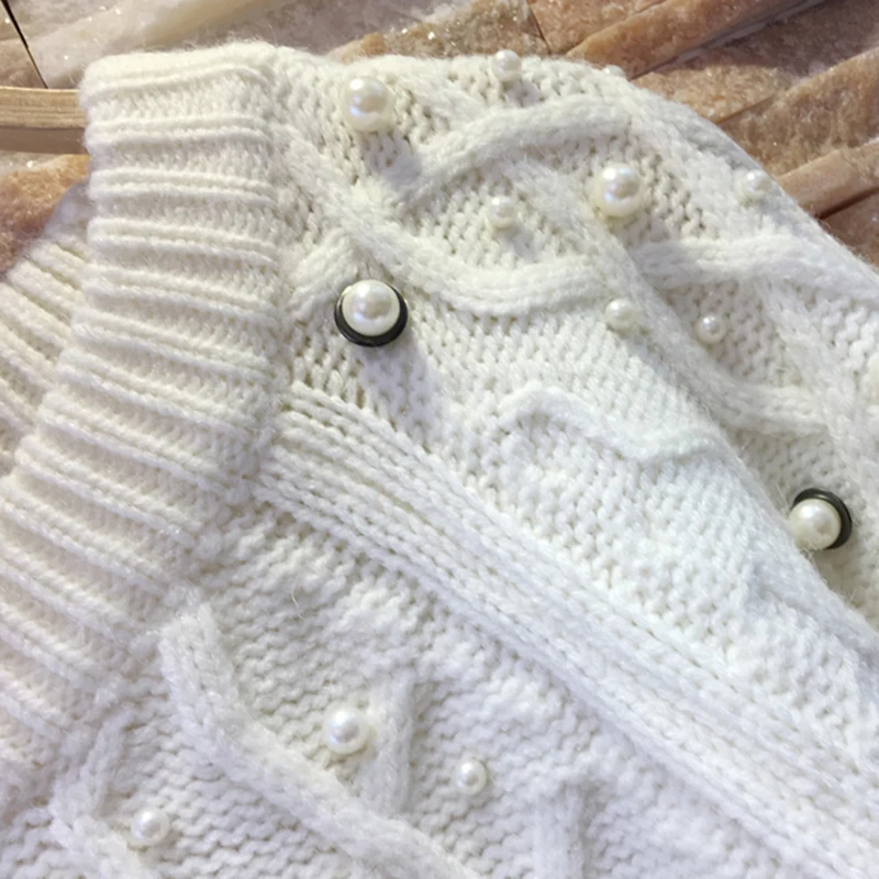 TWOTWINSTYLE, вязаный пуловер, топы для женщин, круглый вырез, длинный рукав, жемчуг, бисер, вязаный женский свитер,, весна-осень