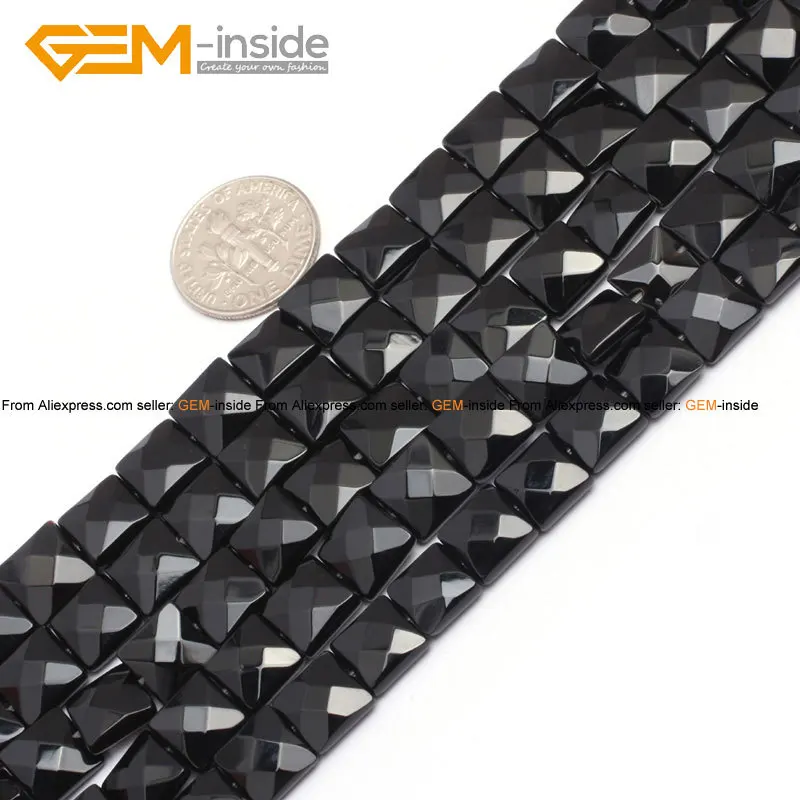 

Gem-inside Natural Faceted Flat Square Black Agates Beads For Jewelry Making 8-14mm 15inches DIY Jewellery