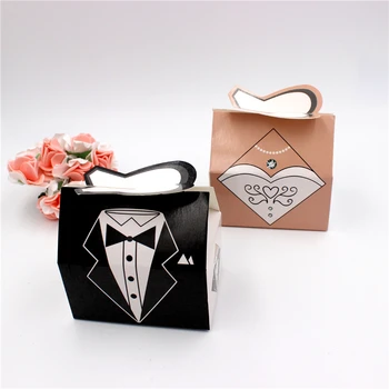 

50 Pcs Wedding Decoration mariage Engagement Bridal Gift Cases Groom Tuxedo Dress Wedding Favors Candy Box Sugar Case