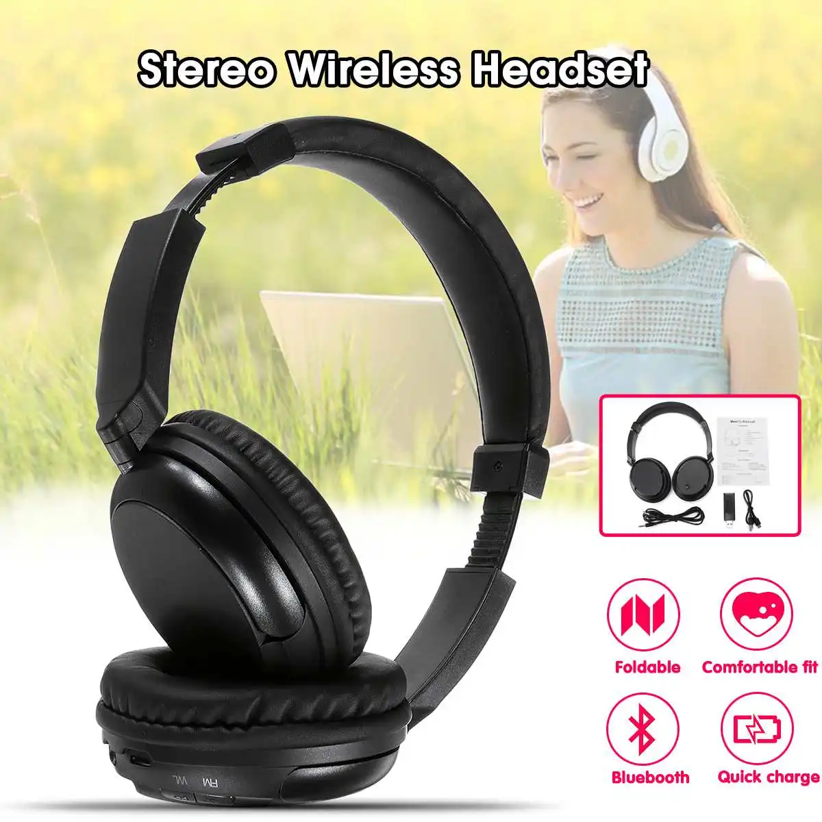 

LEORY WS-3680 TV Stereo Wireless Headset + USB Transmitter Long-distance Wireless Transmission For PC mobile phone Mp3