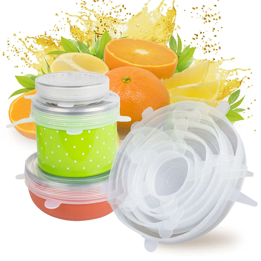 

6pcs/set Food Grade silicon stretch lids universal lid Silicone saran food wrap-bowl pot lid-silicone cover pan Kitchen