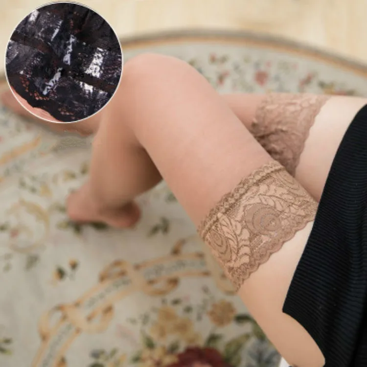 Women Lace Silk Nylon Stockings Transparent High Silicone Gel Stay Up Non-slip Over Knee Sexy Thighs Girls Lady Long Red White