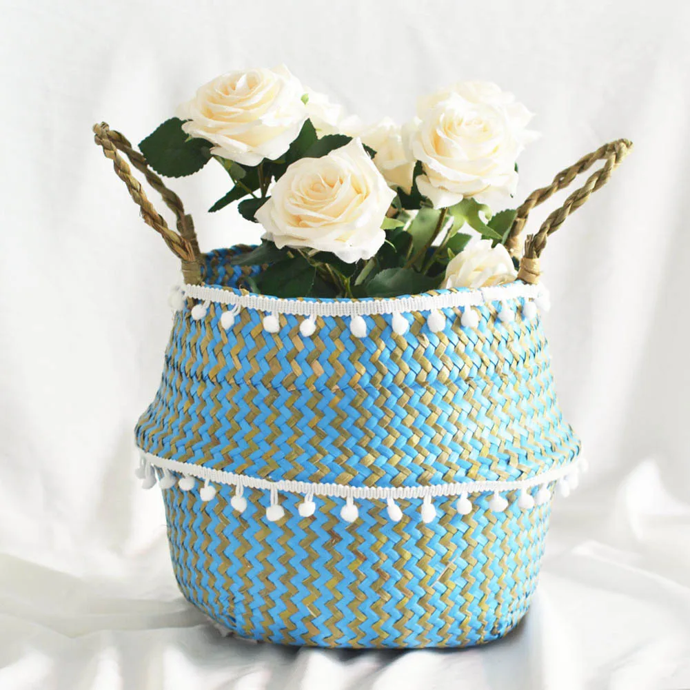 الأعشاب البحرية سلة للزهور للطي النباتات سلة التخزين المنظم مع مقبض المنزل ديكور DC120