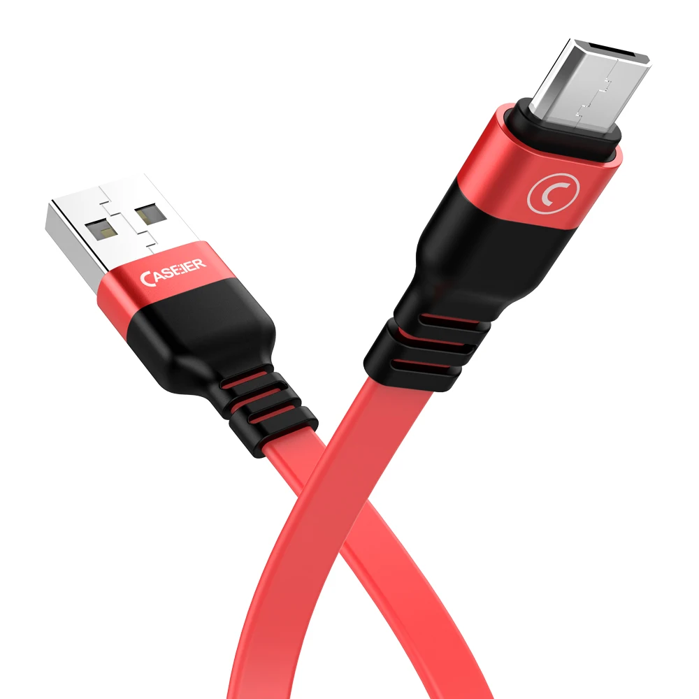 Caseier Тип C USB C кабель Micro usb зарядка плоский, из ПВХ плоский провод зарядный кабель Micro USB C кабели для Samsung huawei Xiaomi кабель usb - Цвет: Red