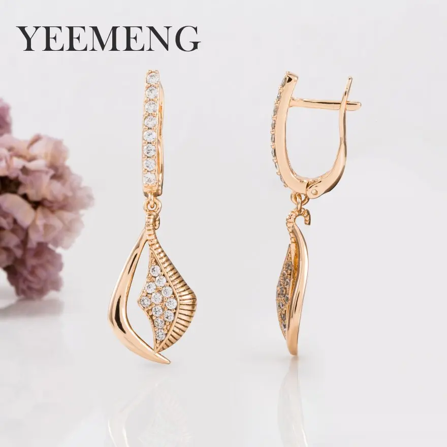 Женские серьги подвески YEEMENG роскошные из розового золота с цирконием для