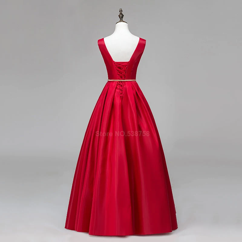 Платье для выпускного вечера с v-образным вырезом и двойным плечом, Длинное Элегантное красное платье трапециевидной формы, вечерние платья
