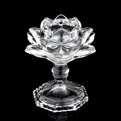 7 Colors Crystal Glass Lotus Flower Candle Tea Light Holder Candlestick Decor UK 