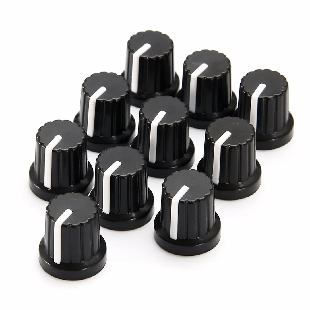 10 Pcs Black Plastic Potentiometer Rotary Control Knobs Caps for 6mm Dia ShaftJH