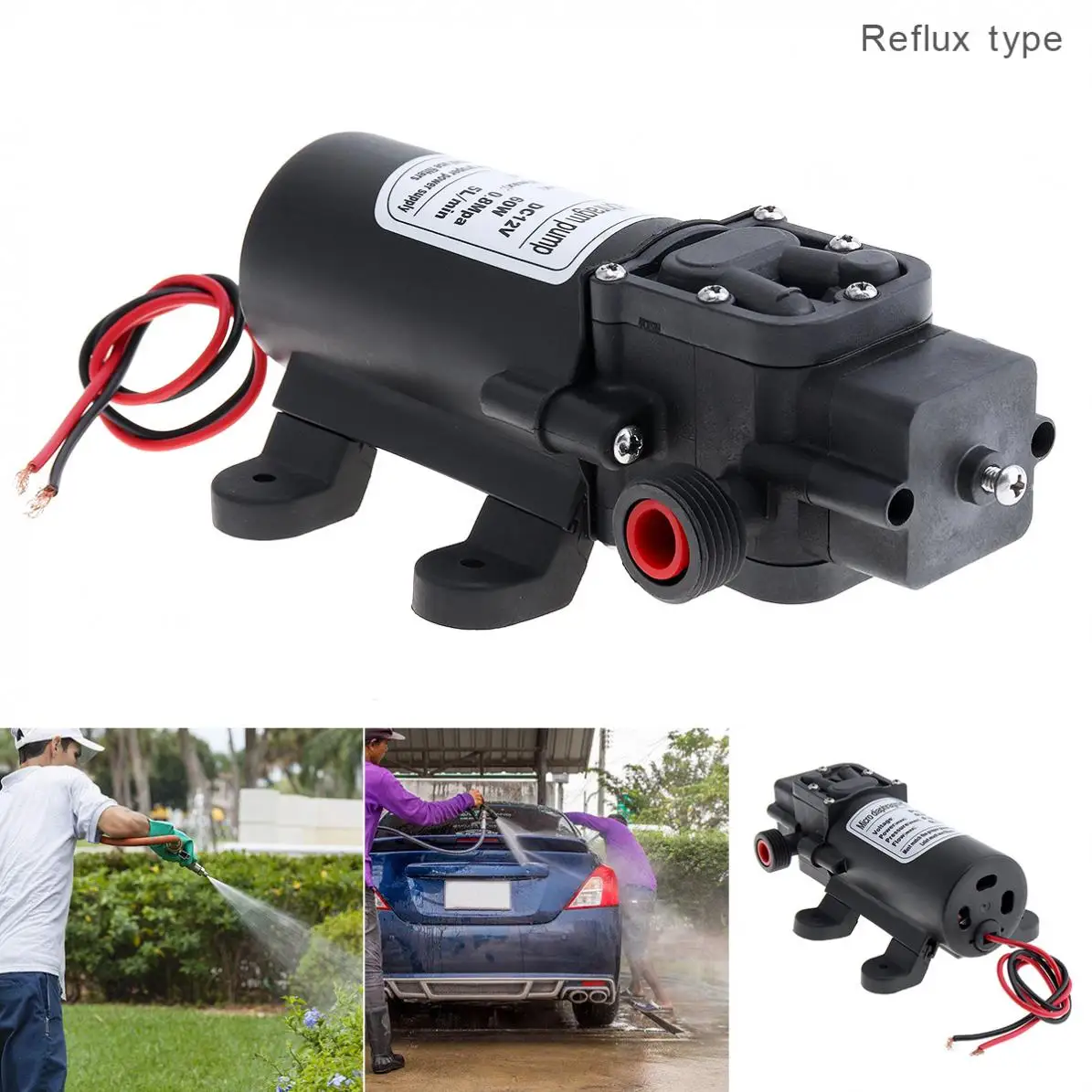 

12V 60W 5L/min Adjustable Universal Self-suction Diaphragm High Pressure Electric Car Wash Pump for Car / Home / Garden