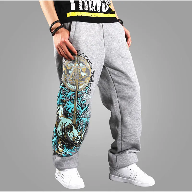 

Mens Spring Cotton Hip Hop Sweatpan Style Casual Full Street Pants Black Gray Print Skull Loose Big Size Long Trousers For Men