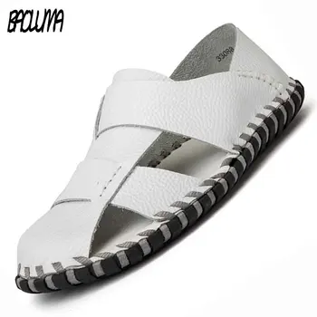 

Summer Men Beach Sandals Handmade Genuine Leather Men Roman Sandals Shoes Soft comfortable Men Leisure Durable Shoes