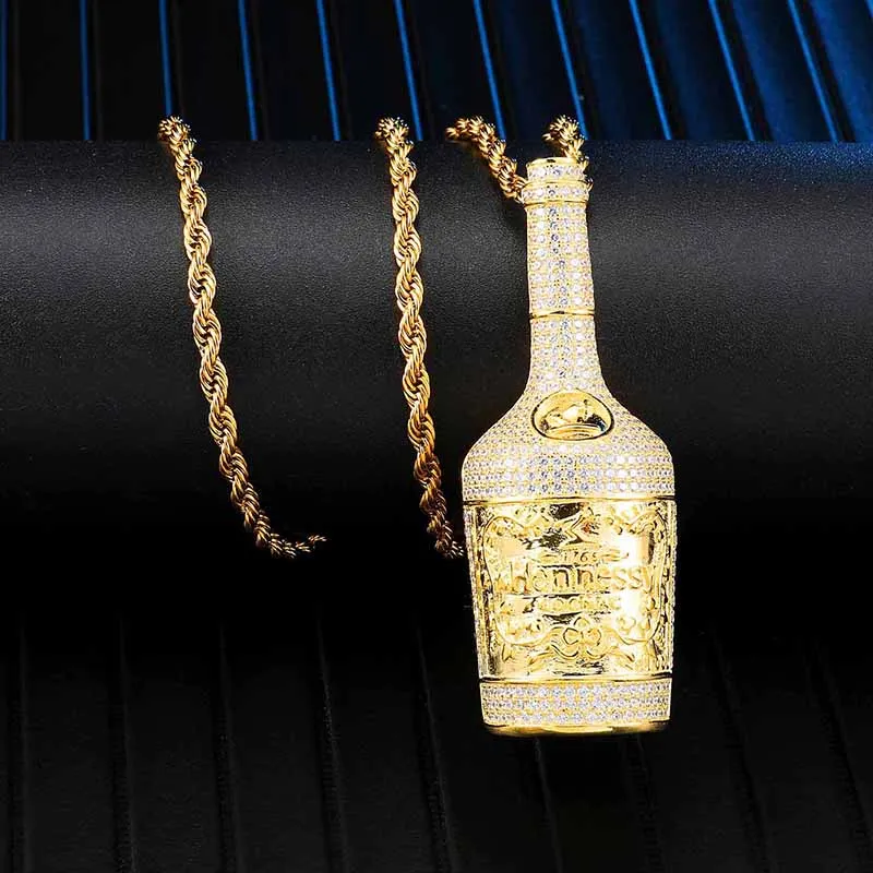 Iced Out Bling бутылки шампанского Стразы Веревка Цепи золотого цвета подвески и ожерелья для мужчин хип-хоп ювелирные изделия Прямая поставка