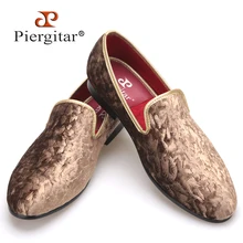 font b Piergitar b font 2016 New special handcrafted brown flower print men velvet shoes