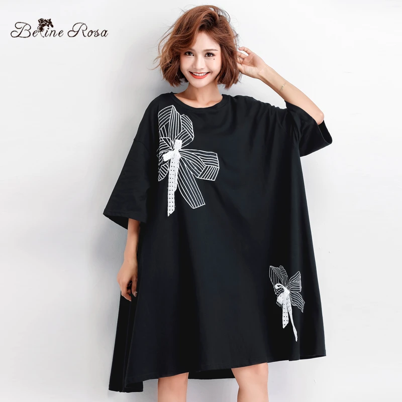 

BelineRosa 2019 Big Sizes Women Clothing Bow Korean Fashion Women Tunic Black 4XL 5XL 6XL Big Sizes Dresses Summer XE000079