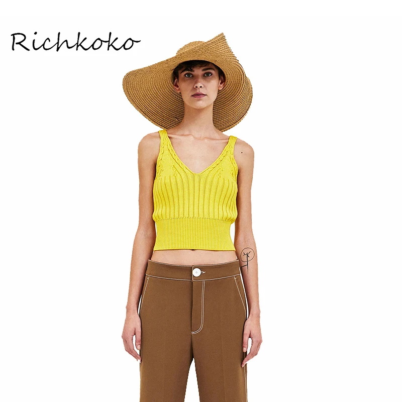 Richkoko 2018 Новое поступление одноцветное Цвет трикотажные танковая Повседневное