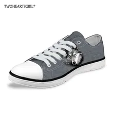 Twoheartsgirl/серая парусиновая дышащая мужская обувь с 3D-принтом волка; Повседневная Вулканизированная обувь; Персонализированная парусиновая обувь; большие размеры 45