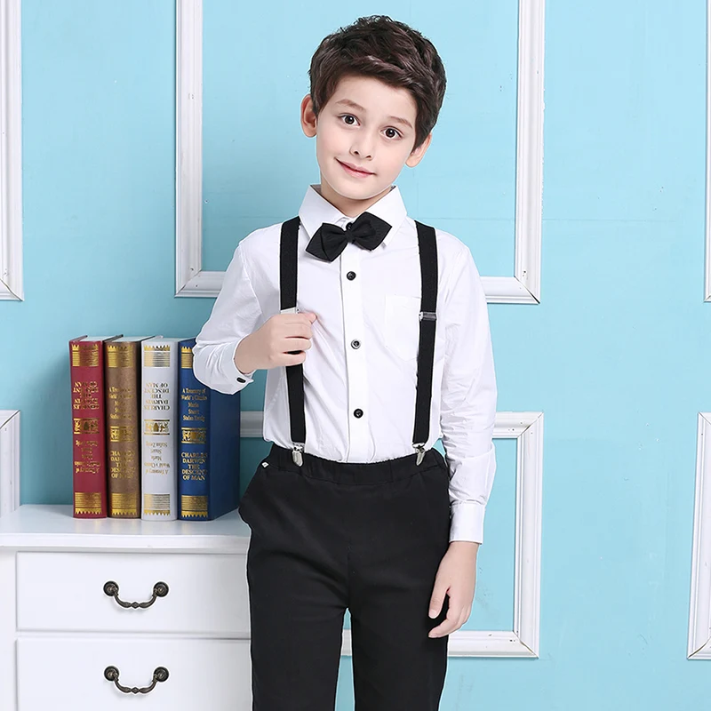 

British Style Boys School Uniforms Students Clothes Spring&Autumn Children Choral Suits Kindergarten Cotton Shirt+Bib pant+Tie