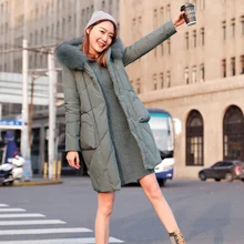 Зимний модный высококачественный теплый женский пуховик средней длины с капюшоном, новинка, большой размер, меховой воротник, женский пуховик NUW215