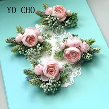 Йо Чо DIY запястье цветок шелковая лента галстук лента невесты корсаж ручной декоративный браслет подружки невесты Нежная розовая роза