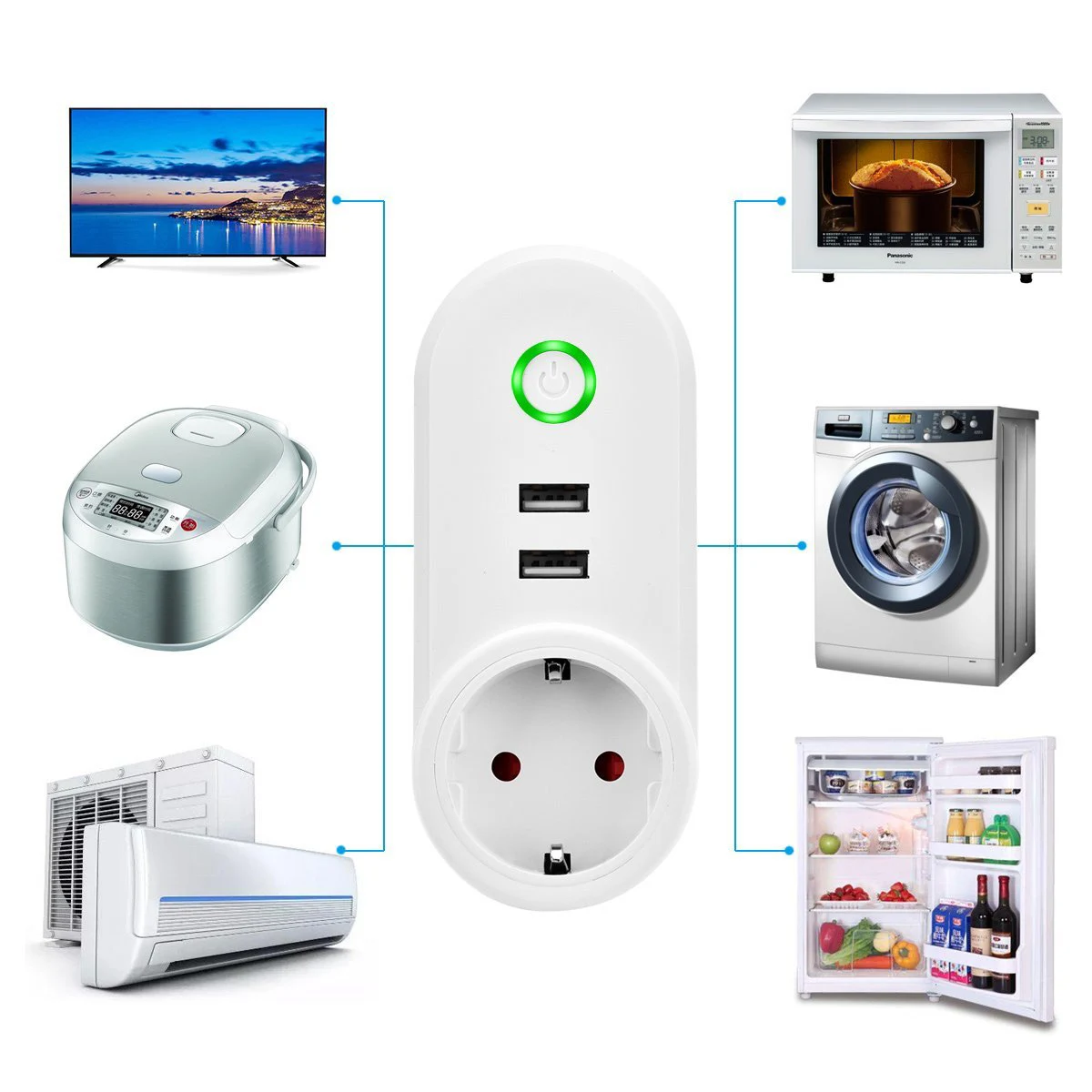 Умная розетка Wi Fi Smart Plug 2 usb порта зарядного устройства таймер питания управление