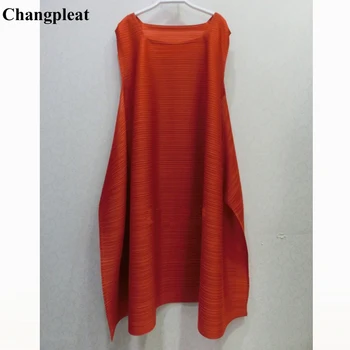 

Changpleat 2019 Summer New Solid Women dress Miyak Pleated Fashion Design Loose Large Size Slash neck A-line Female Dresses Tide