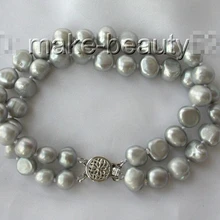 Потрясающие 2 ряда 9 мм барокко серый пресноводным культивированным жемчугом Браслет s595noble Стиль природных тонкой jewe Быстрая