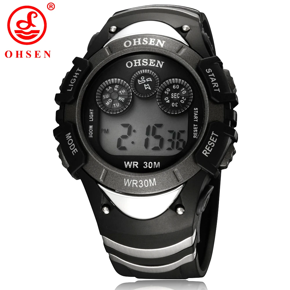 

Children Watch OHSEN Boys Sports Watch Men Alarm Day Date Chronograph LED Back Light Waterproof Wristwatch Digital Black Watch