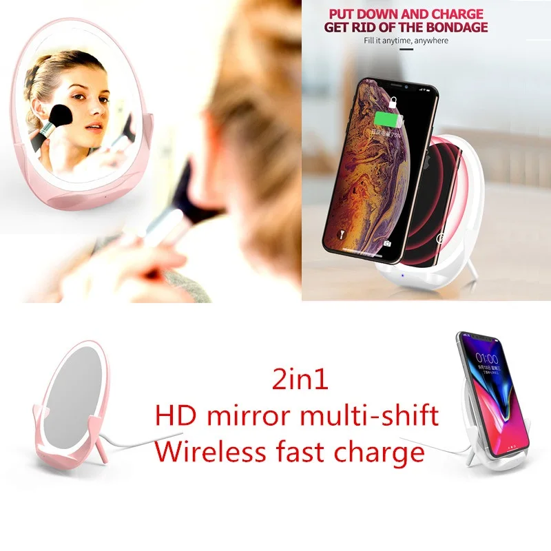 

2 In1 Touch Dimming Fill Lights LED Mirror & Phone Charger Mirror Lights Led Vanity Mirror Light Up Mirror for Makeup Dropship