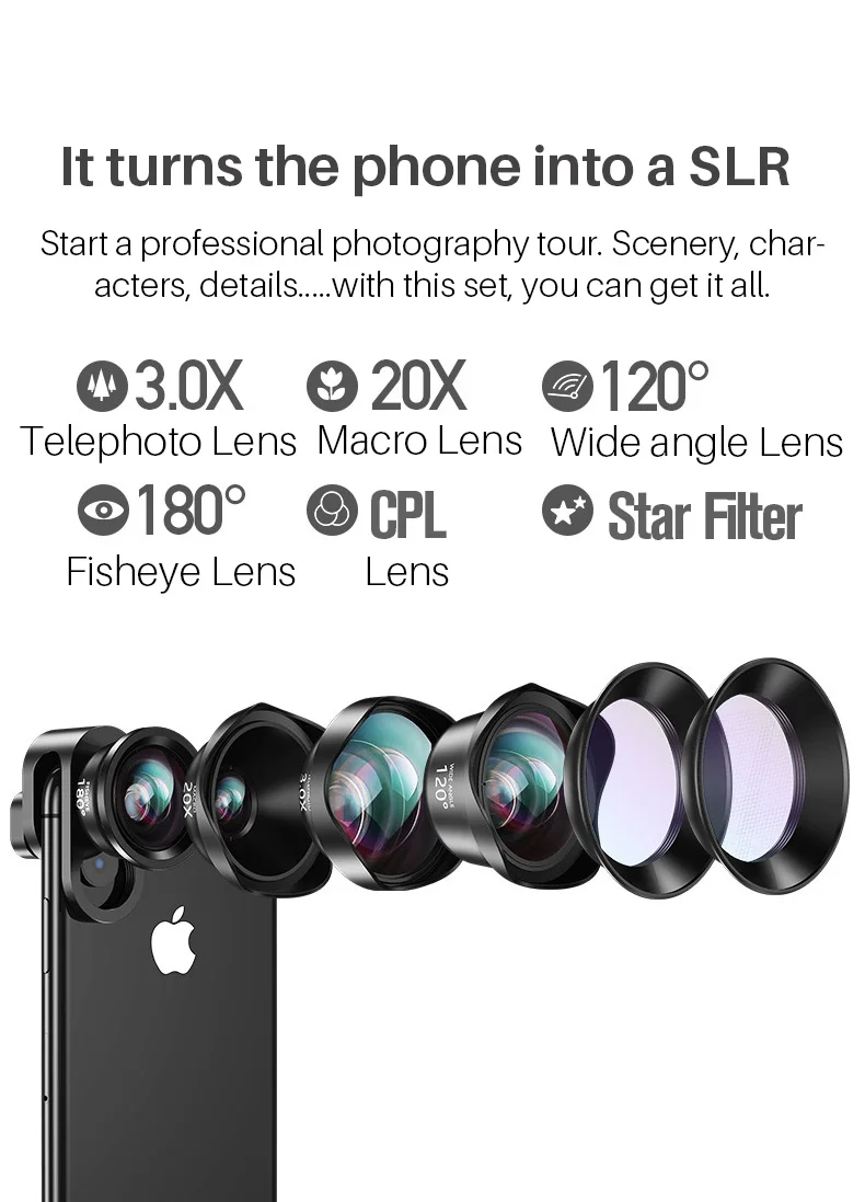 CPL Star Cell Phone Camera Lens Kit Wide Angle Telephoto len Macro