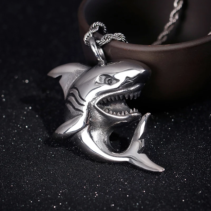 

Stainless Steel Shark Pendant Necklace For Men Women With Twisted Chains