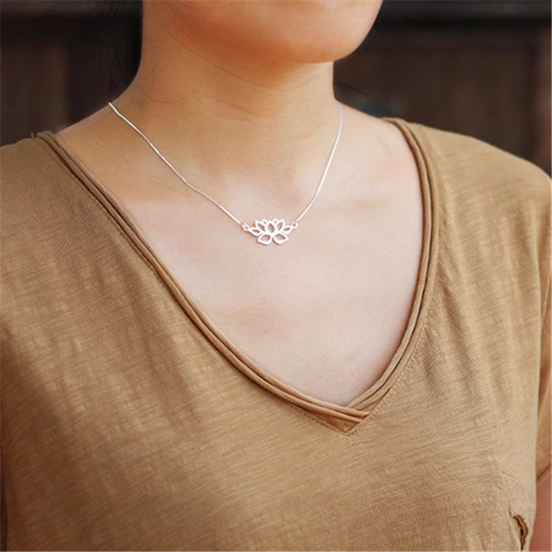 Lotus Fun Real 925 Sterling Silver Handmade Fine Jewelry Hollow Out Lotus Necklace with Pendant Acessorios for Women Collier - Image 4