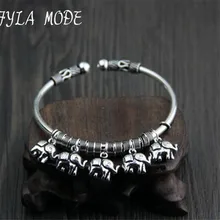 925 Sterling Silver Bracelets For Women Bohemia 5 Elephants Charm Bracelets & Bangles Boho Vintage Thai Silver Jewelry Femme