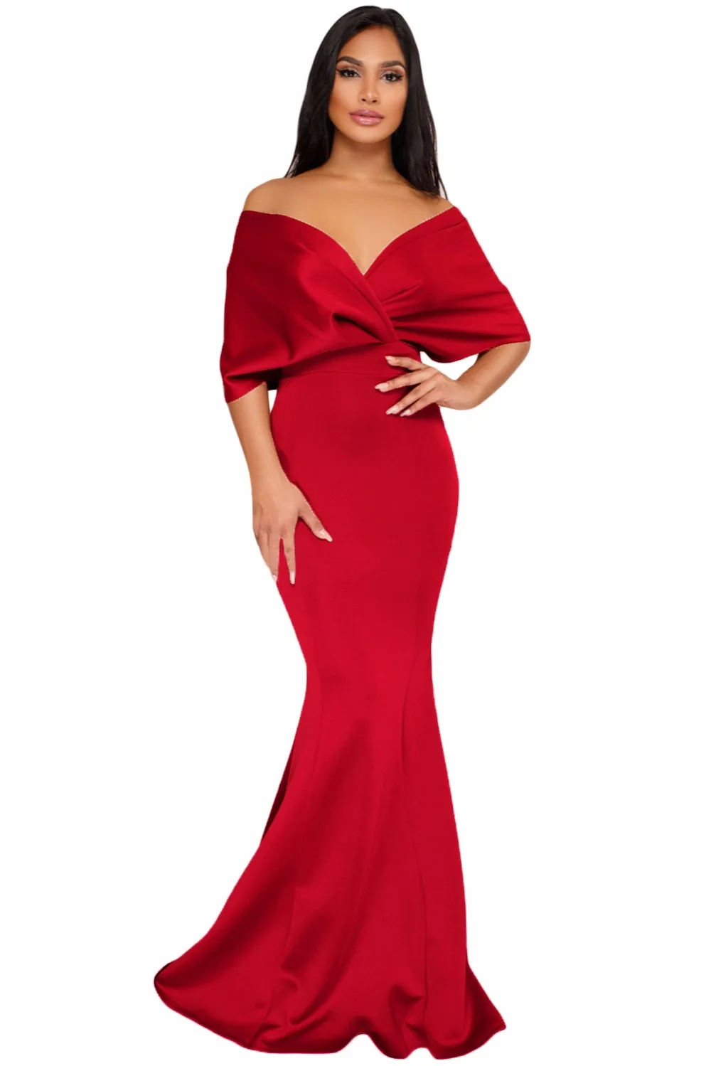 Red-Off-The-Shoulder-Mermaid-Maxi-Dress-LC61944-3-1