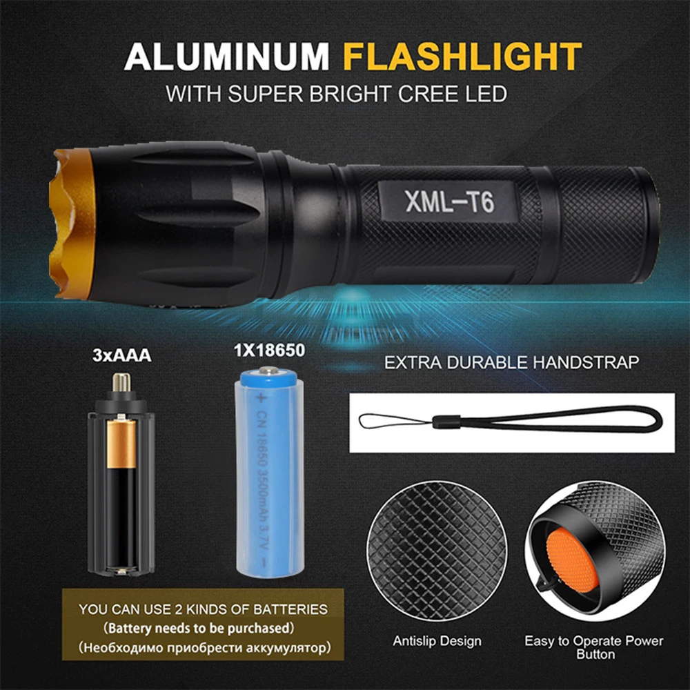 Aukelly светодиодный перезаряжаемый фонарик XML T6 linterna torch 4000 люмен 18650 батарея для
