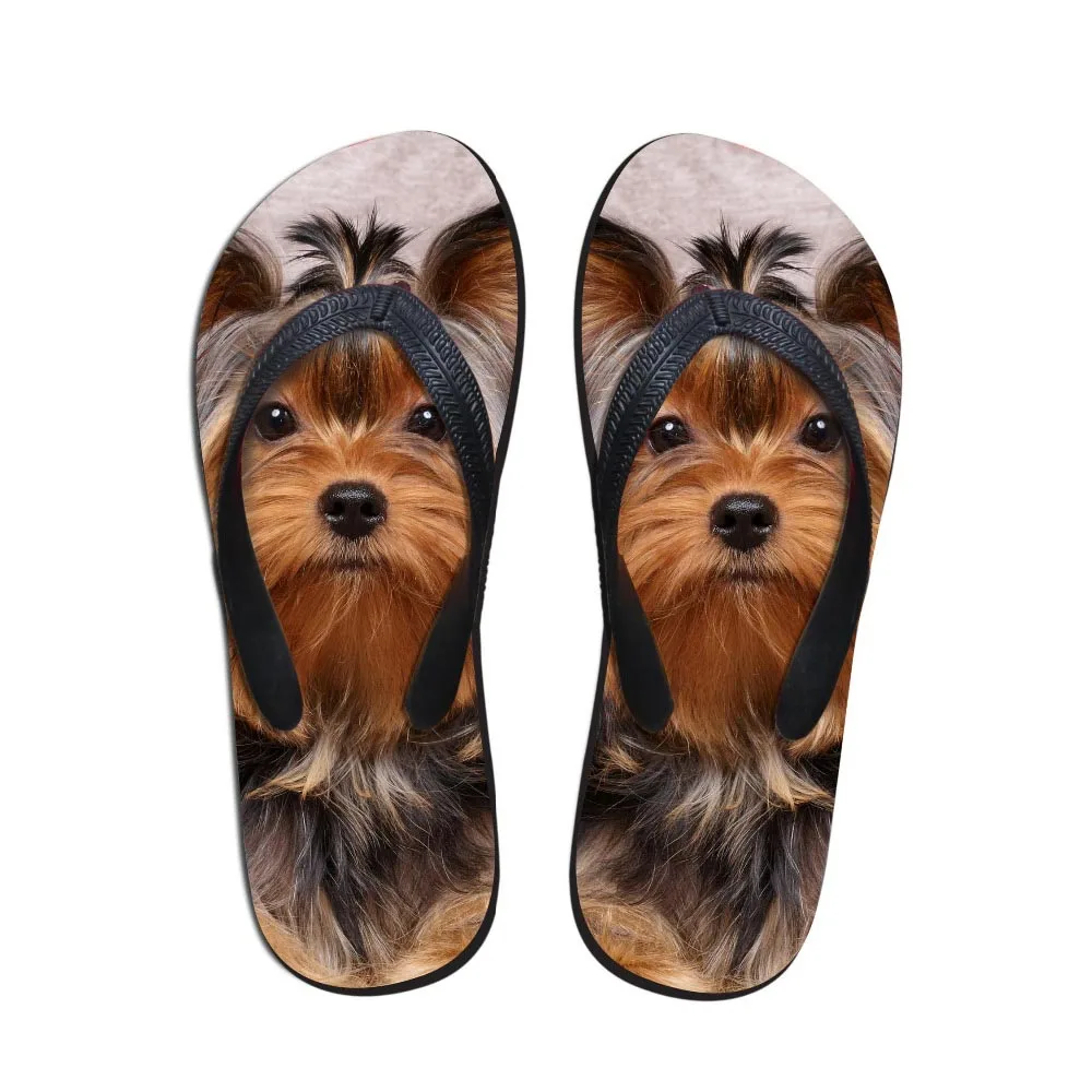 

Customized 2019 Fashion Summer Beach Flip Flops Women Slippers Cute 3D Pet Cat Dog Terrier Printed Sandals Lady Flats Shoes