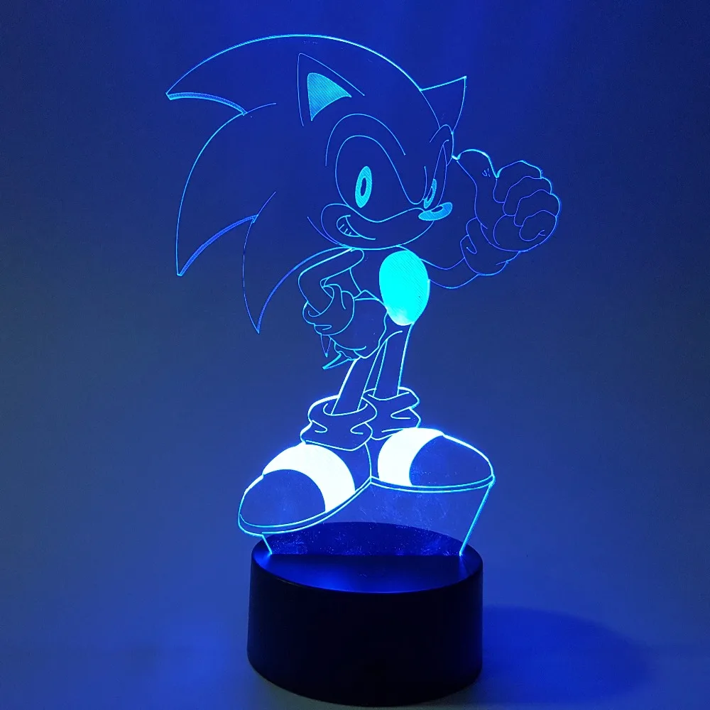 Sonic The Hedgehog визуальную иллюзию LED RGB Изменение 3D Ночная Sonic фигурку 3D Новинка свет для детей