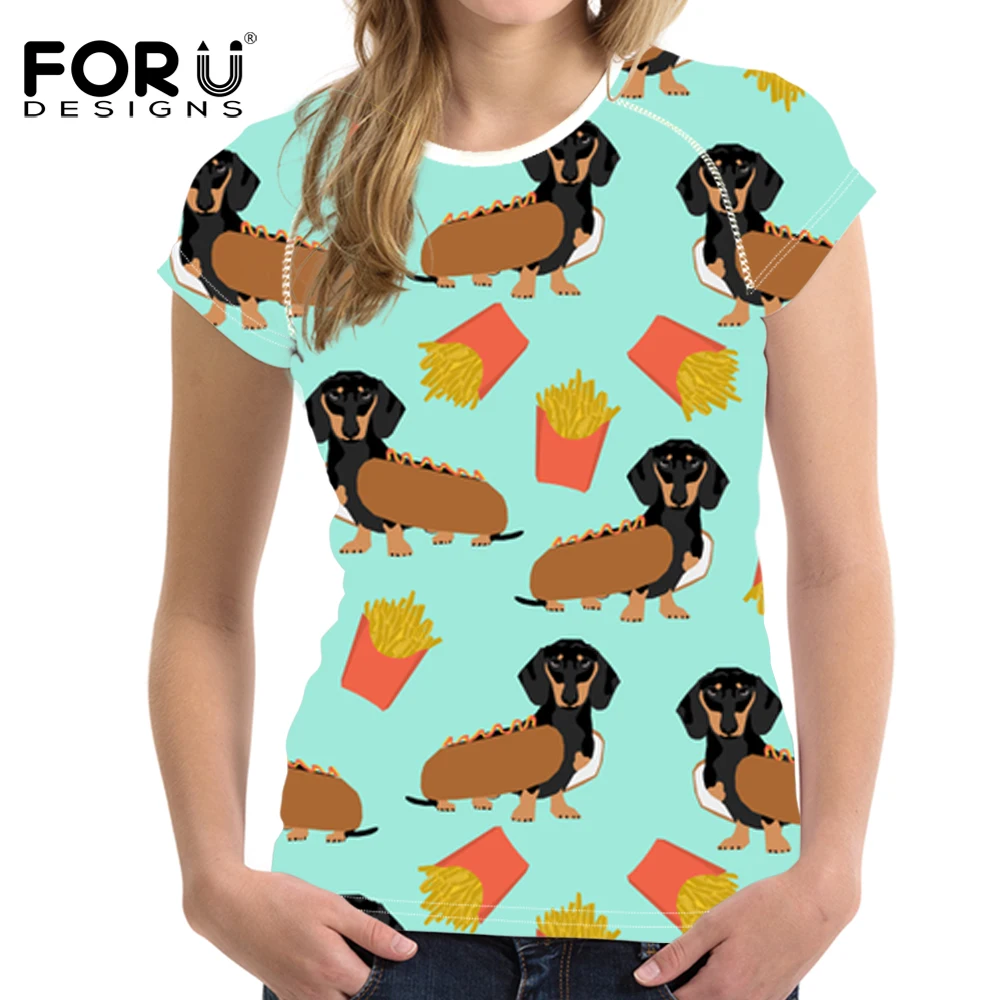 FOURDEIGNS Summer Harajuku T shirt Women Clothes 2018 Dachshund Dog