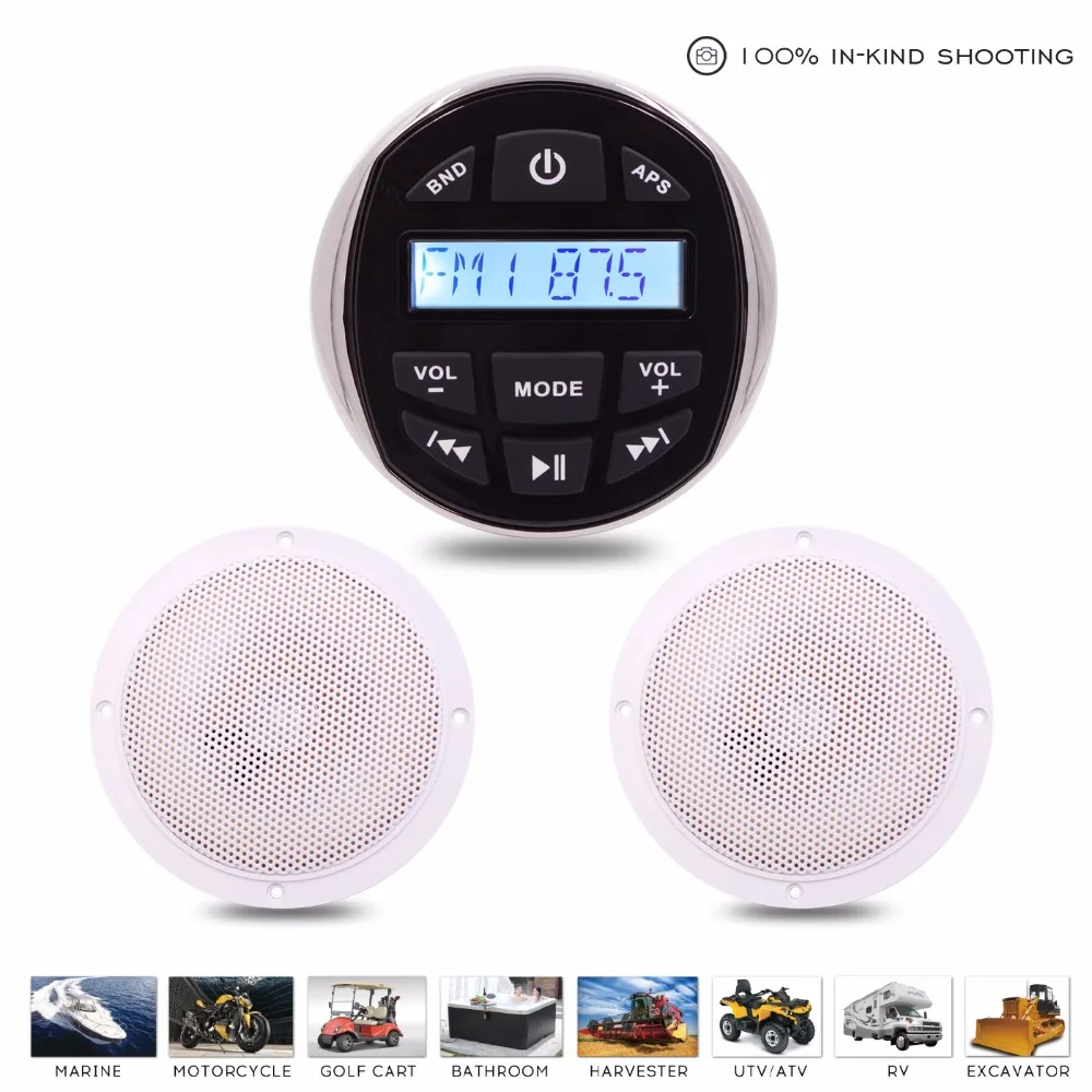 

Marine Audio Boat Bluetooth Stereo Radio FM AM Receiver USB MP3 Player 5.25" Marine Waterproof Speaker For Car Boat ATV UTV Cart