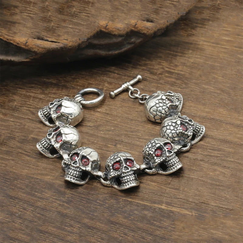 Punk-Skull-Charm-Bracelet-100-Real-925-Sterling-Silver-Jewelry-Men-Women-Inlaid-natural-stone-Chain (1)