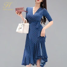 H Han queen винтажное Повседневное платье со шнуровкой и оборками для женщин летнее приталенное и расклешенное свободное платье OL Новое сексуальное ТРАПЕЦИЕВИДНОЕ ПЛАТЬЕ с принтом