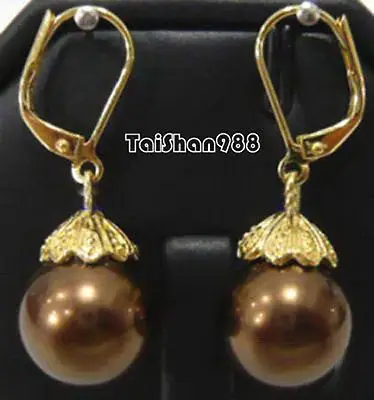 

Hot sale Free Shipping>>>>Chocolate Brown Shell Pearl 18KGP Flower Hook Earrings