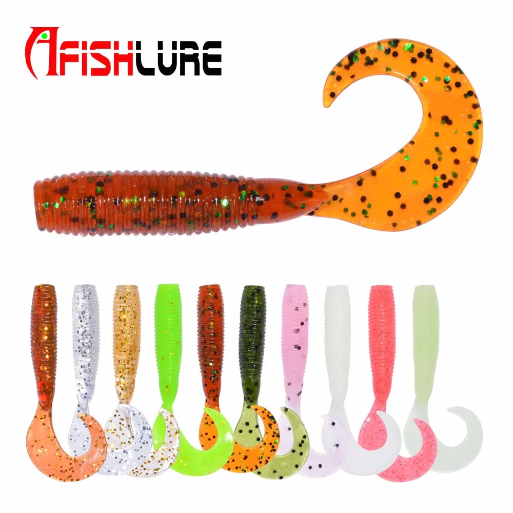 

10pcs/lot Twisted Tail Soft Bait 1.6g 55mm Grub Worms Afishlure artificial fish soft lures fishing lure Anchovies Fishing Lure