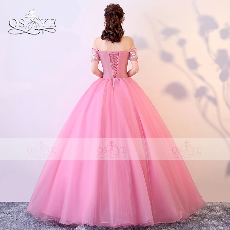 QSYYE 2018 новое бальное платье платья для выпускного вечера; Robe de Soiree с открытыми плечами 3D кружевные цветы Тюль Для женщин вечернее платье