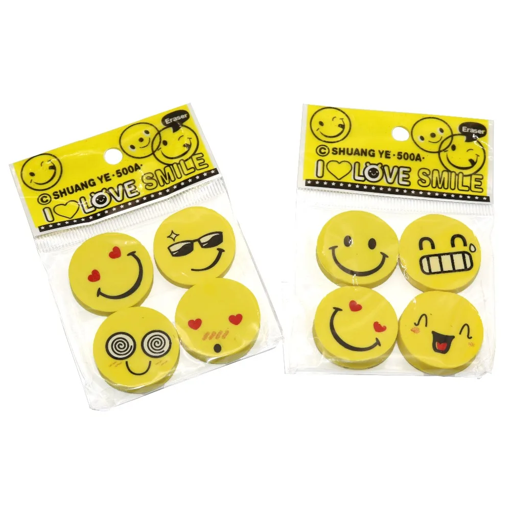 

4 Pcs Kids School Supplies New Lovely Funny Smile Face Cute Smiley Face Eraser The Creative Eraser Of Styles Random Send