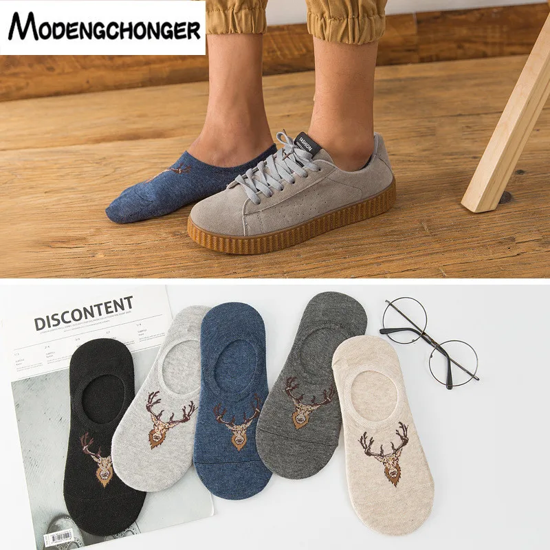 

New Shallow Mouth Deer Head Invisible Short Socks Cotton Non-slip Novelty Socks Breathable MultipleLetter Patterns Men's Socks
